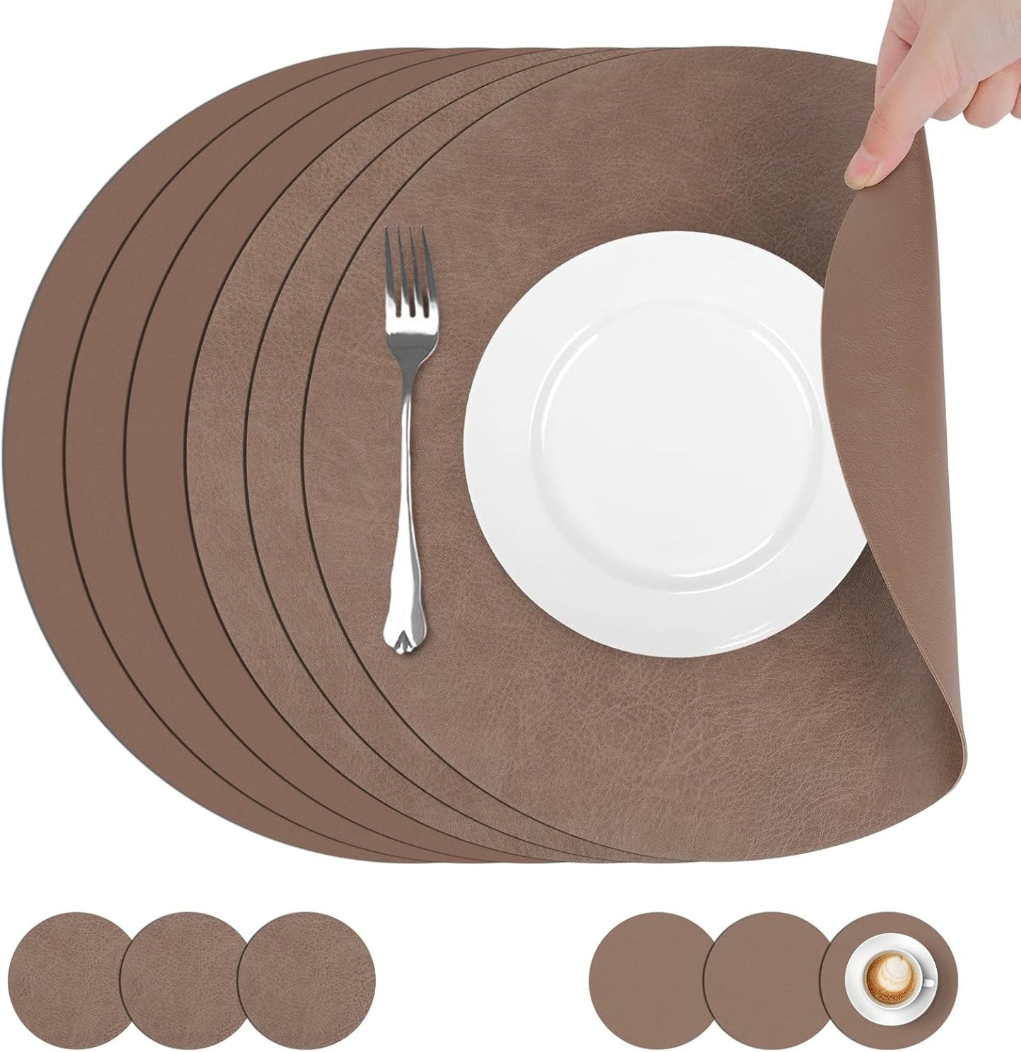 Set de table — lavable, en plastique, antidérapant, résistant à l'eau, Lot de 6, 33cm, marron
