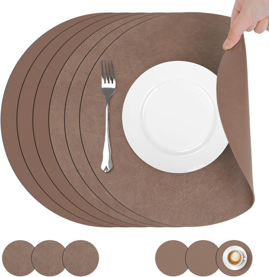 Set de table — lavable, en plastique, antidérapant, résistant à l'eau, Lot de 6, 33cm, marron