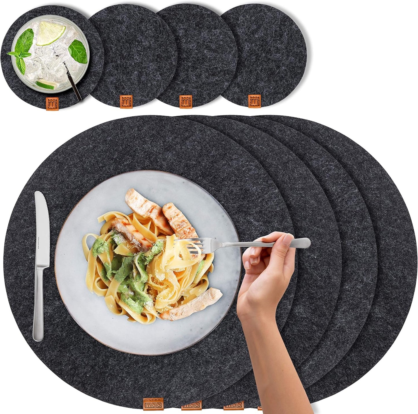 Set de table: lavable, 8 Pièces, 37 cm, anthracite